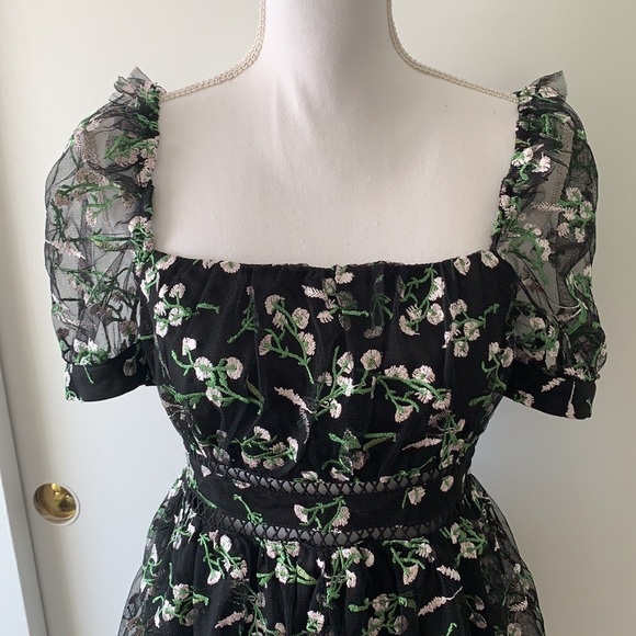 NWT Lulus Radiant Love Black Embroidered Skater Dress S - Picture 6 of 14